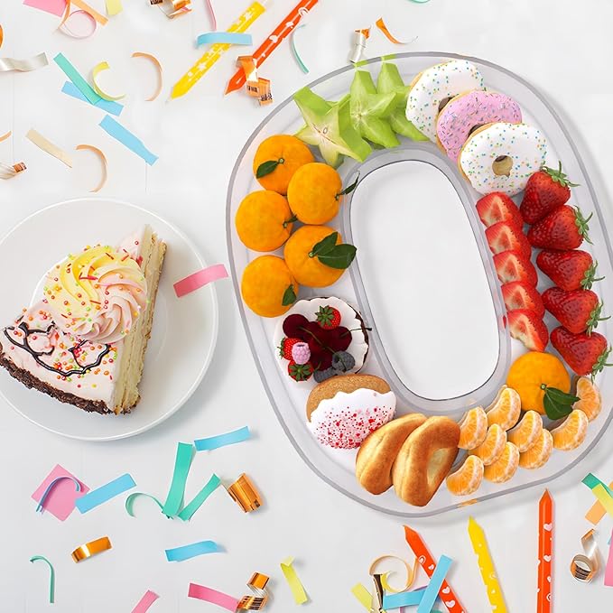 11" Acrylic Letter Charcuterie Box, Reusable Fillable Alphabet Number Shaped Form Tray for Birthday Anniversaries, Party Decorative Serving Plates Display Candy Cake (O)