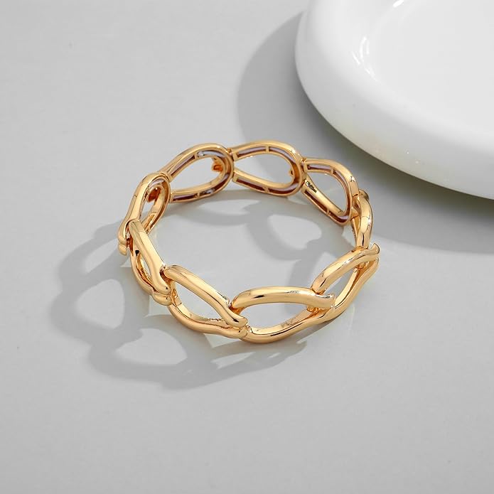 Chunky Gold Stretch Bracelet for Women Adjustable Elastic Chain Bracelet Bold Statement Bracelet Trendy Jewelry