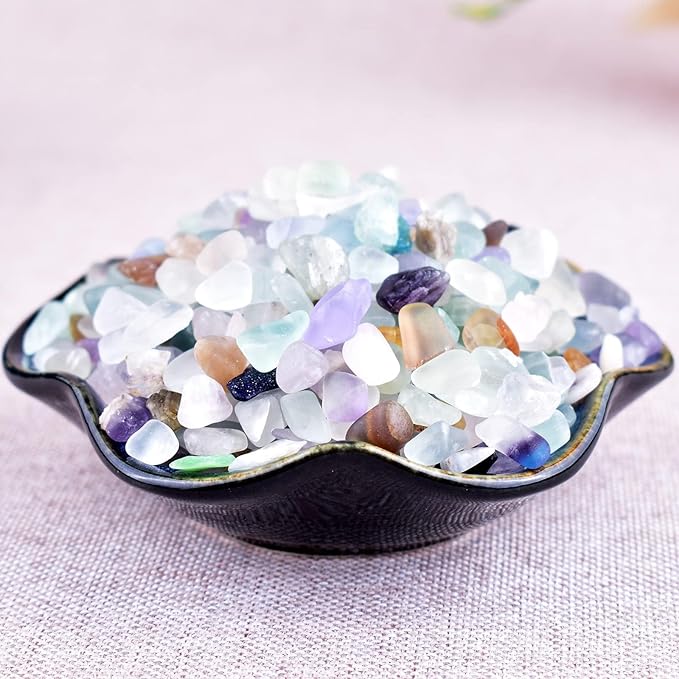 Polished Fluorite Crystal Chips 200 Pcs - 0.3" 10 oz Tumbled Stone Chips Crushed Sea Glass Stones Healing Reiki Crystal Jewelry Making Home Decoration