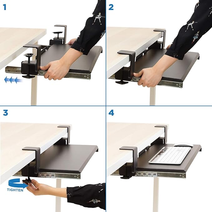 Mount-It! Clamp Keyboard Tray - Ergonomic Under Desk Pull Out Keyboard and Mouse Platform with No-Drill Easy Installation - Slides Under Desk Increase Space - 27 Inch Wide