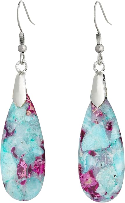 Boho Women Natural Stone Earrings Unique Healing Imperial Jasper Gemstone Energy Hypoallergenic Lightweight Dangle Drop Earrings Multiple Styles Earrings Jewelry for Birthday Party Gift