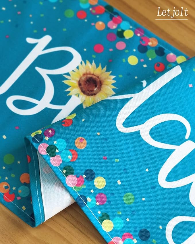 Letjolt Happy Birthday Table Runner 72 Inches Birthday Centerpieces for Tables Birth Day Party Sign Polka Dots Table Decoration, Blue