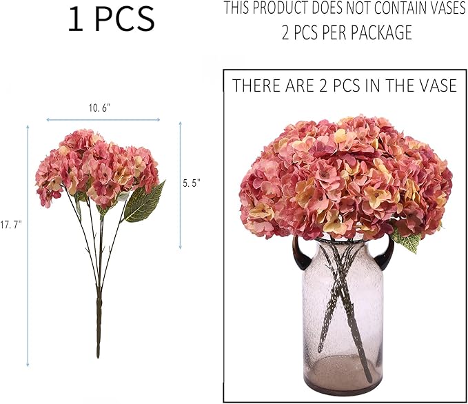Kimura's Cabin 2Bouquets Fake Hydrangeas Flowers Vintage Artificial Silk Hydrangea Bouquets 10Heads for Home Table Centerpieces Wedding Party Autumn Garden Decoration (Autumn Pink 1 Pack of 2)