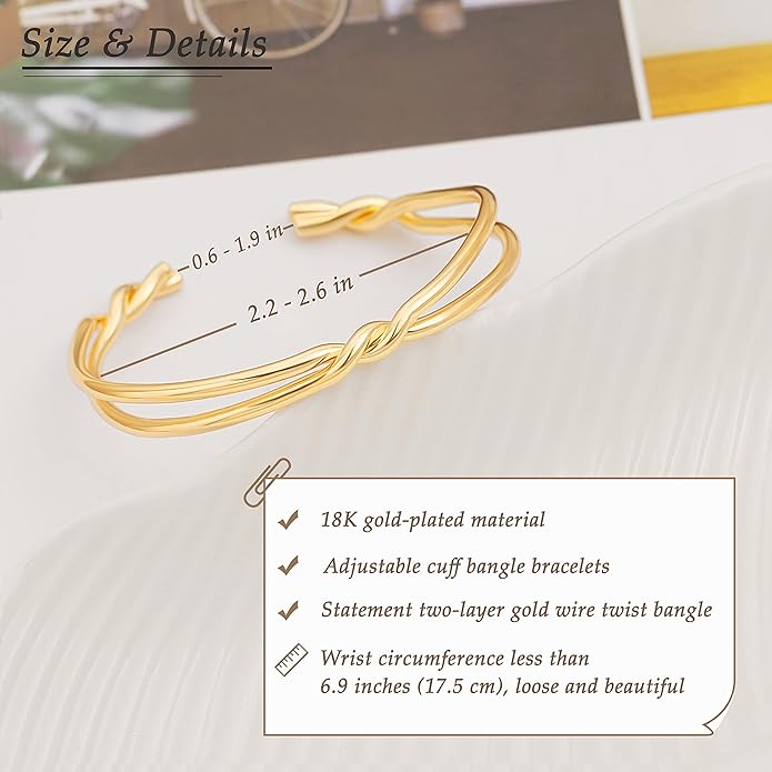 PERNNLA PEARL Dainty Gold Bar Bracelet for Women Simple Delicate Thin Cuff Bangle Hook Bracelet 18K Gold Plated Handmade Minimalist Jewelry