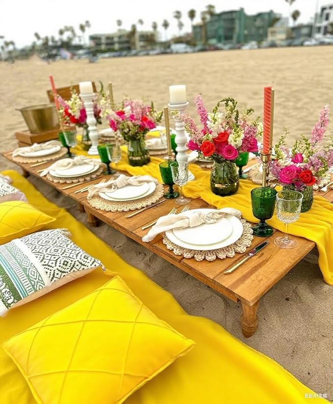 12 Pack Yellow Cheesecloth Table Runner 10FT Boho Cheese Cloths Gauze Fabric Table Runners 120 Inch Rustic Sheer for Wedding Birthday Party Baby Shower Centerpiece Home Decorations