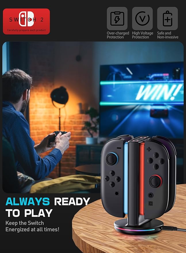 SUPCASE Charging Dock for Nintendo Switch 2 Joy Con, [Supports Dual-Side Charging] [9 Light Modes] Magnetic Controller Fast Charger Stand Station Compatible with Switch 2 Joy Con Accessories, Black
