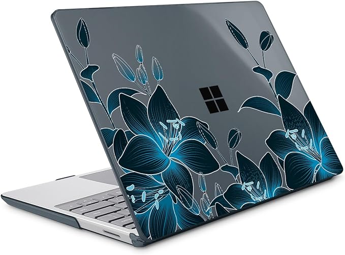 Tuiklol Case for 15 Inch Microsoft Surface Laptop 5/4/3 2022-2020, Model 1979/1953/1872/1873 Hard Shell Cover, Keyboard Cover+Screen Protector+Dust Plugs,Black Lilies Flowers
