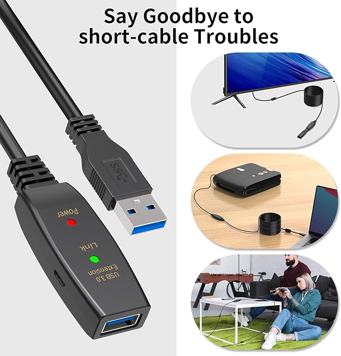 LDKCOK Active USB 3.0 Extension Cable 100ft– Male to Female Extender Cord, USB Extension Cable for USB Flash Drive, Card Reader, Hard Drive, Keyboard, PlayStation, Xbox, VR, Printer, Camera, Laptop