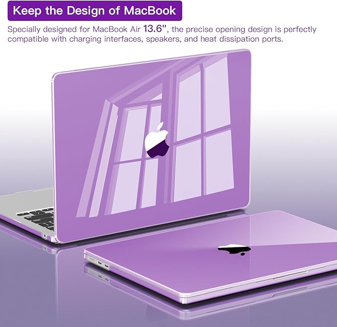CISSOOK for MacBook Air 13.6 inch Case 2025 2024 2022 Release A3240 A3113 A2681 with Liquid Retina Display, Protective Hard Shell Case for MacBook Air 13 M2 M3 M4, Crystal Purple