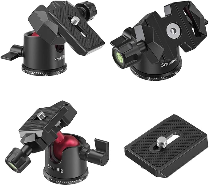 SmallRig Mini Ball Head, Tripod Head Camera 360° Panoramic with 1/4" Screw 3/8" Thread Mount and Quick Release Plate Metal Ball Joint for Monopod, DSLR, Phone, Gopro, Max Load 4.4lbs/2kg - BUT2665