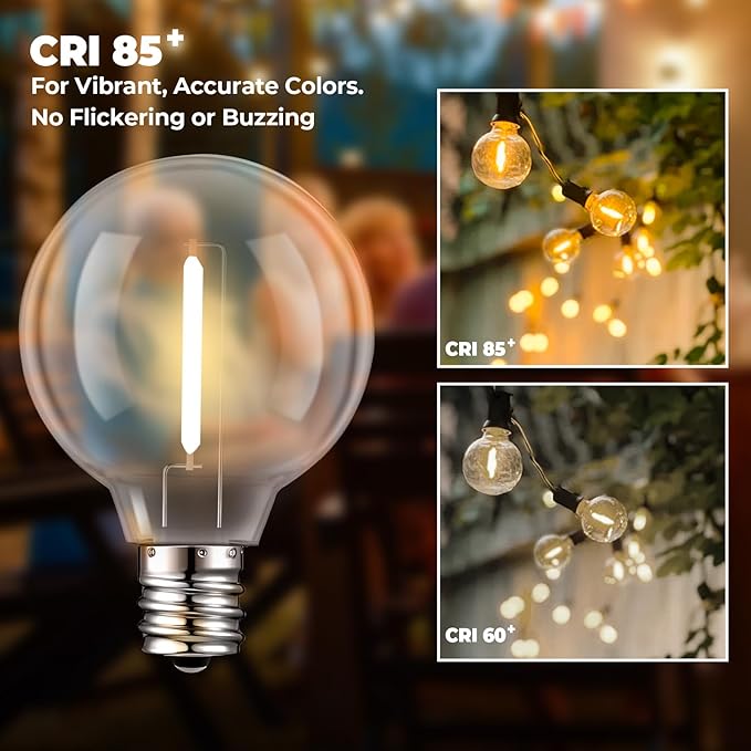 70 Pack LED G40 Replacement Bulbs for String Lights, Shatterproof Plastic Globe Bulb for Indoor Outdoor Patio Decor, E12 Candelabra Socket Base, Warm White