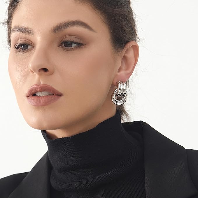 Circle Knot Link Earrings for Women, Silver Drop Dangle Geometric Knot Earrings, Women's Jewelry L Size