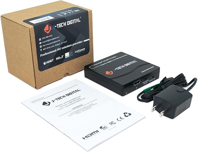 J-Tech Digital HDMI Splitter 1 in 2 Out 4K 60Hz Multi-Resolution Output (MRO) HDMI 2.0 Splitter Supports Downscale HDR HDR10 / Dolby Vision 4K@60Hz 4:4:4 HDCP2.3 2.2 (JTECH-4KSP2)