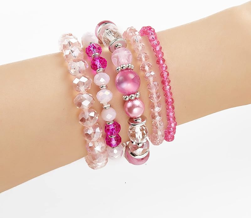 Noessla Beaded Boho Stretch Bracelet Colorful Stackable Crystal Beads Bracelets Trendy Costume Jewelry Mothers Day Gifts for Women