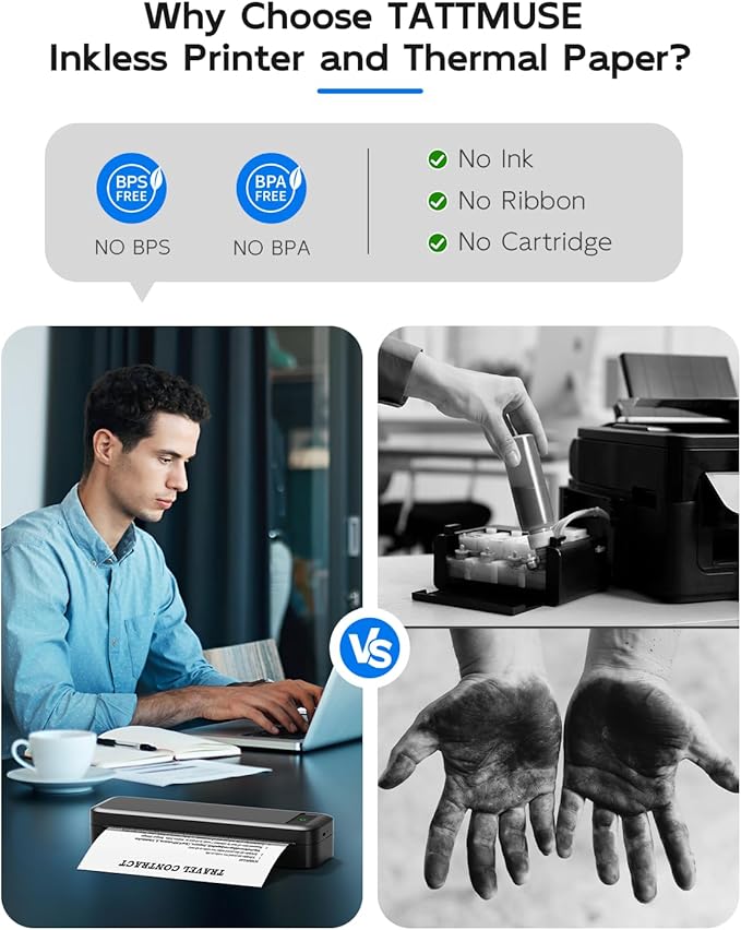 Portable Printers Wireless for Travel, Bluetooth Inkless Thermal Printer Support 8.5" X 11" US Letter, Mobile Printer for Phone Laptop, with Case and 4 Rolls Thermal Paper Kit, for Home Office Receipt