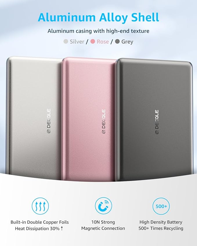 “Air” Power Bank for MagSafe 5000mAh, Ultra Slim Magnetic Wireless Portable Battery Charger Case with USB-C Cable, Compatible with iPhone 17/16/15/14/13/12 Series Only (Pink)