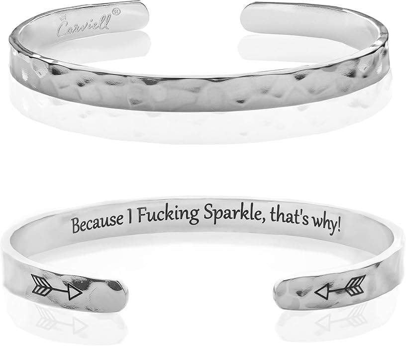 Carviell Engraved Cuff Bracelets for Women – Inspirational, Friendship, Love, Mom, Daughter, Sister, Christian, Graduation, Memorial & Wedding Gifts – 80+ Phrases – Stainless Steel, Gift-Ready