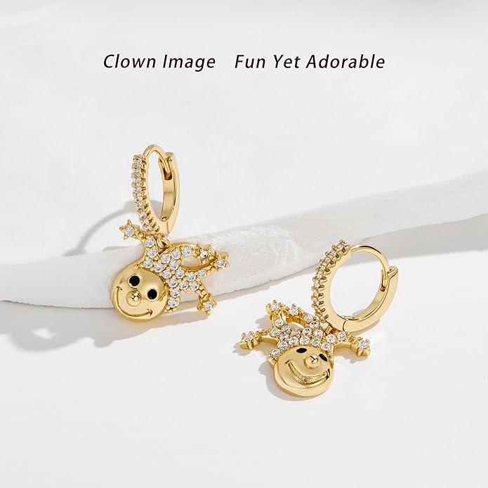 YOIHUR Cute Gold Hoop Earrings for Valentine's Day, 14K Gold Plated Hypoallergenic Jewellery CZ Huggie Drop Earrings, Bear Butterfly Ladybug Joker Heart Pendants Earring Jewelry Gifts for Women