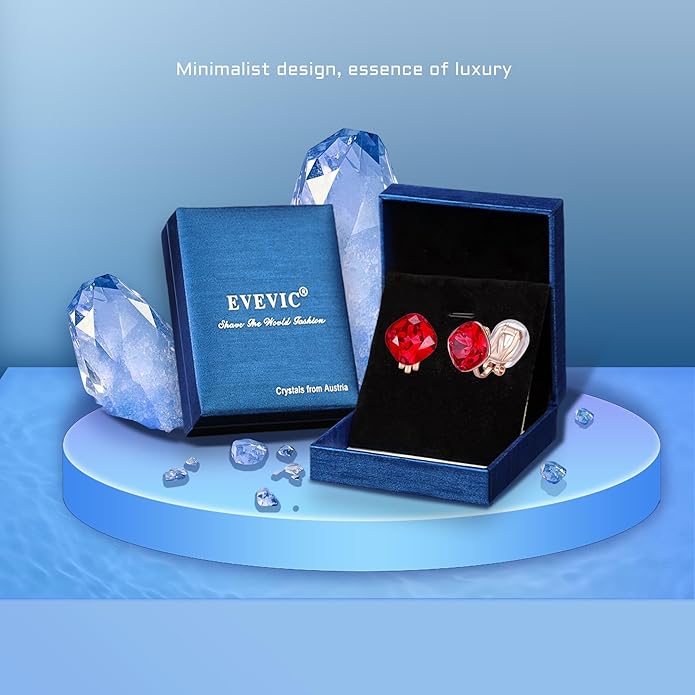 EVEVIC Austrian Crystal Square Cilp On Earrings for Women 14K Gold Plated Non Pierced for Sensitive Ears Jewelry Gifts for Anniversary