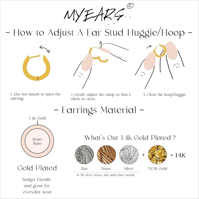 MYEARS Women Earrings Gold Huggie Hoop Ear Stud Cuff 14K Small Simple Hypoallergenic Everyday Jewelry