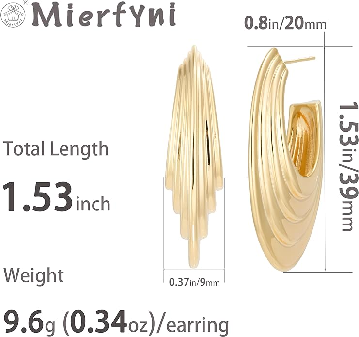 Big Chunky Gold Hoop Earrings for Women Trendy 14K Gold Plated Large Thick Gold Hoops