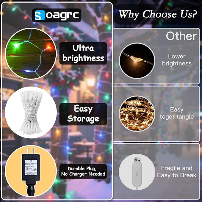 328FT 1000 LED Christmas Tree Lights, Bright Multicolor Outdoor Christmas String Lights for House, Fairy Lights with 8 Modes, Waterproof & Durable Indoor Outdoor Decor, Timer Included
