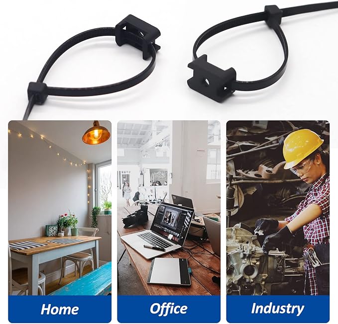 Cable Zip Tie Mounts Kit - 120 Set Wire Cable Clips Organizer Holders with 8" Cable Ties, Saddle Type Mounts Base and Tapping Screw, Black