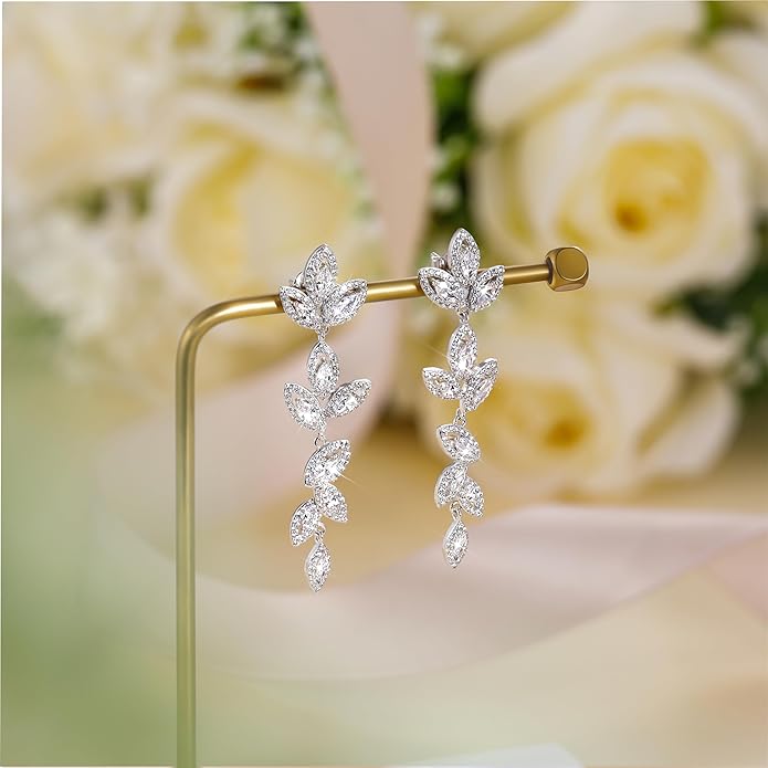EAMTI Silver Dangle Earrings for Women Cubic Zirconia Marquise Bridal Wedding Earrings 925 Sterling Silver Post Engagement Earring