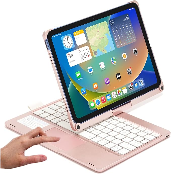 Touchpad Keyboard Case for iPad (A16) 11th Gen 2025/iPad 10th Generation 2022, Backlit Trackpad Keyboard Folio Smart 360° Rotatable Stand Cover with Pencil Holder, Rose Gold