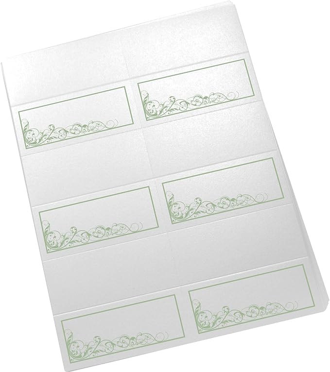 Scribble Vintage Swirl Printable Place Cards, Sage (Choose Color), Set of 150 (25 Sheets), Laser & Inkjet Printers - Wedding, Party, Dinner, and Special Events - Made in the USA
