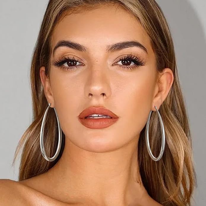 Gacimy Chunky Hoop Earrings for Women, 14K Gold Plated Oval Hoop Earrings with 925 Sterling Silver Post