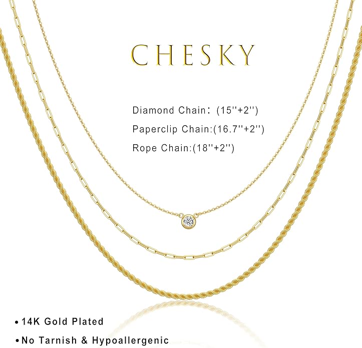 CHESKY Layered Necklaces for Women, 14K Gold Plated Chain Necklace Women Trendy Cuban Link Paperclip Chain Toggle Clasp Necklace Fashion Chunky Jewelry for Women