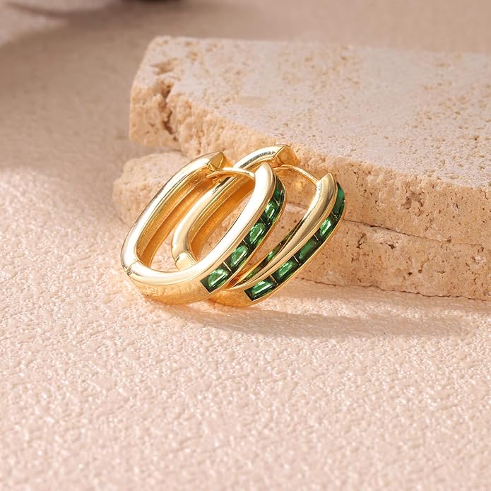 Trendy CZ Gold/Silver Hoop Earrings for Women Square Hypoallergenic chunky gold Hoop Earrings Geometric Minimalist Rectangle Hoops