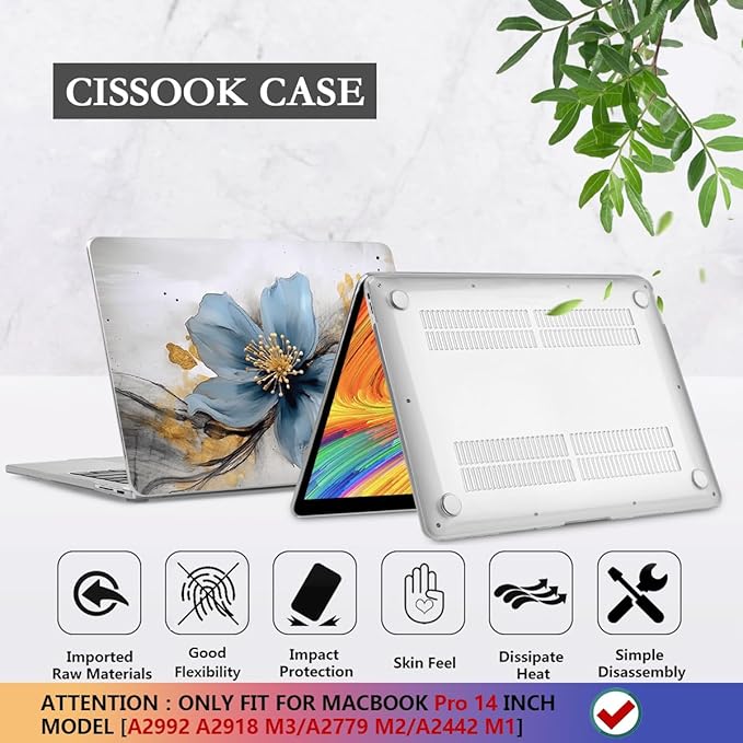 CISSOOK for MacBook Pro 14 Inch Case 2024 2023 2022 2021 M4/M3/M2/M1 Pro/Max Chip A3401 A3112 A3185 A2918 A2992 A2779 A2442 Model, Plastic Cover for MacBook Pro 14'' with Touch ID, Retro Floral