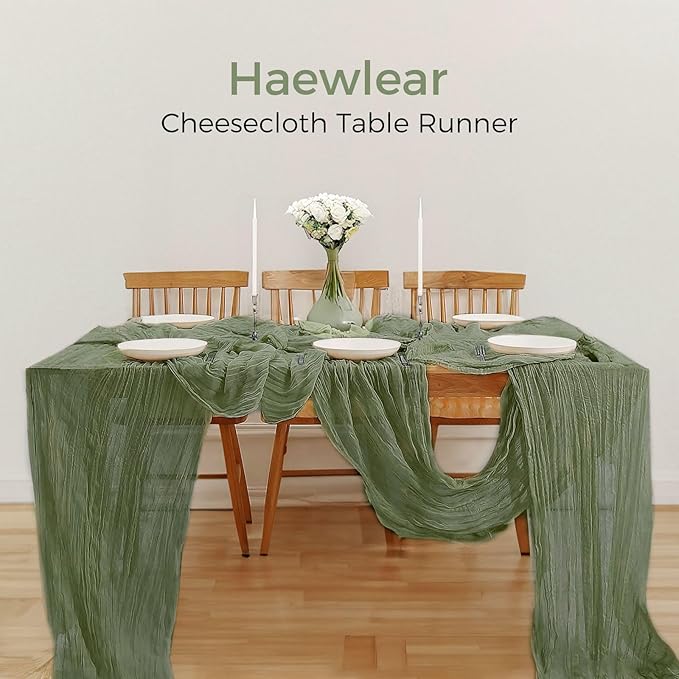 6 Pack Cheesecloth Table Runner 10Ft Boho Gauze Long Rustic Sheer for Wedding, Bridal Baby Shower, Birthday Party, Cake Table, Arbor Decorations (Sage Green)