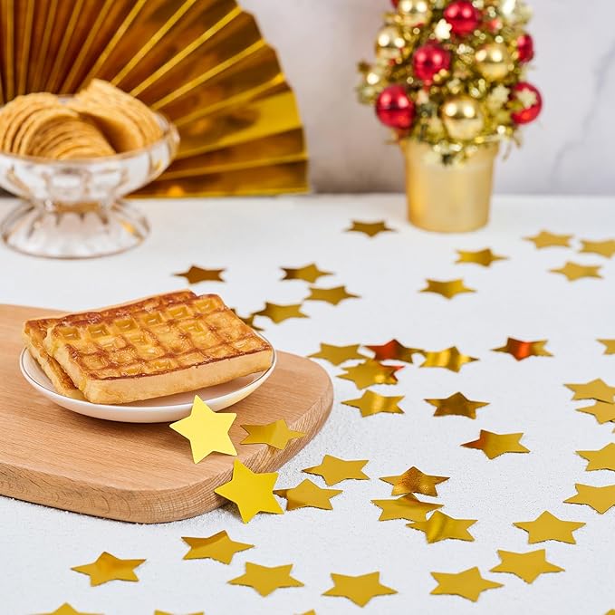 300 pcs Star Confetti Party Decorations Plastic Confteei Star Sequins Sparkle Metallic Flakes Table Confetti (1.2 in, Gold)