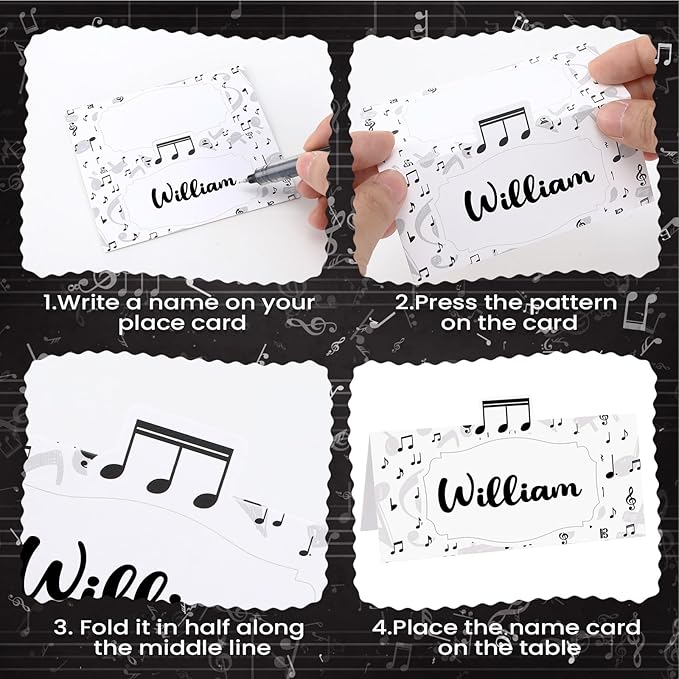 Music Theme Table Place Cards Notes Folded Place Cards Decorations Seating Name Cards for Music Theme Birthday Decor Back to School Classroom Wedding Party Supplies