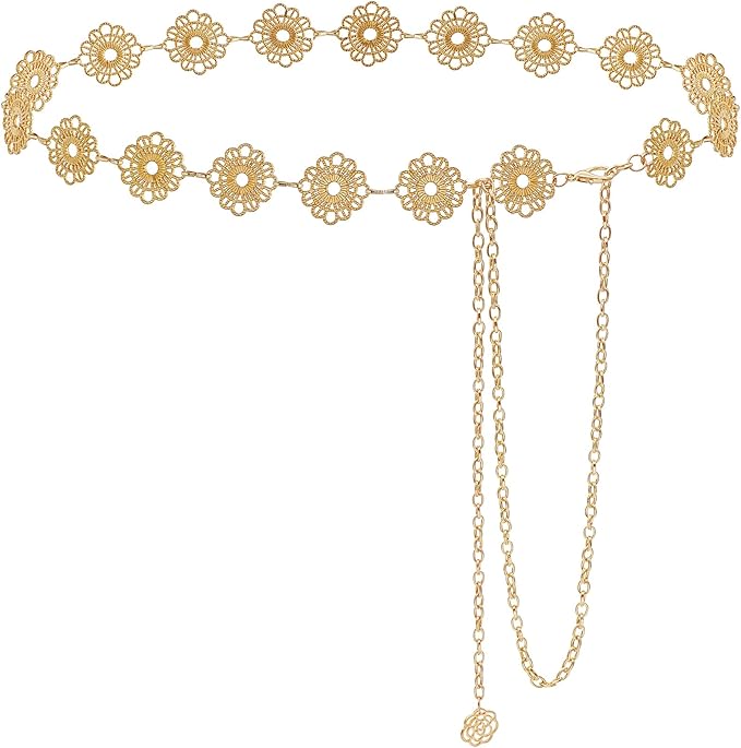 Small Flower Metal Belt Chain - Adjustable Waist Chain for Women's Dresses