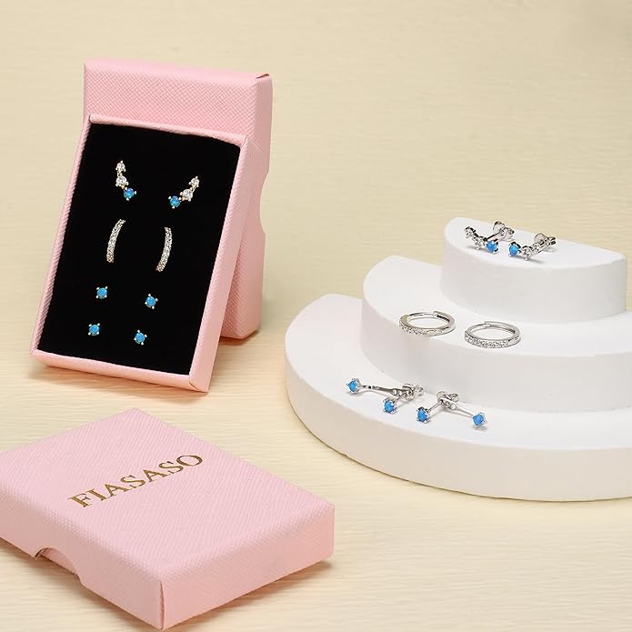 FIASASO 3 Pairs 925 Sterling Silver Hypoallergenic Earrings for Women Trendy - 14K Gold Plated Stud Hoop Cartilage Earrings Set Small Earring Stacks for Sensitive Ears Non Tarnish Dainty Silver Earring
