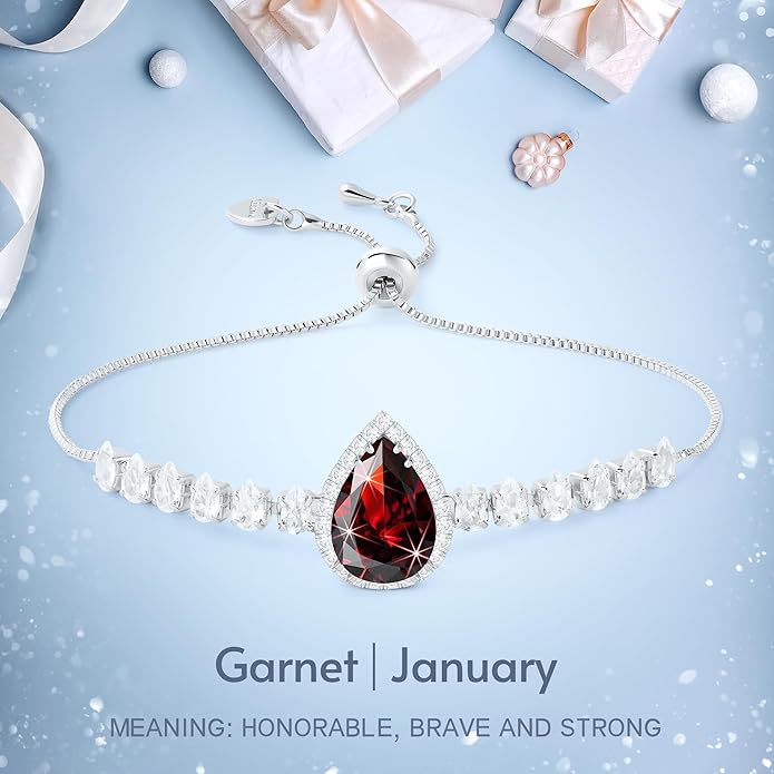 Linawe Crystal Imitation Diamond Rhinestone Charm Bracelets for Women, Gold/Silver/Rose Gold Adjustable Chain Bracelet, Teardrop Birthstone Cubic Zirconia Prom Costume Wedding Jewelry
