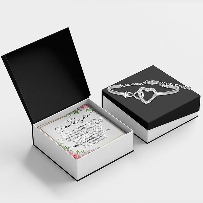 To My Granddaughter - Infinity Heart Bracelet Gift with Meaningful Card, Granddaughter Gifts from Grandma & Grandpa, Elegant Silver Jewelry for Birthday, Graduation, Christmas.