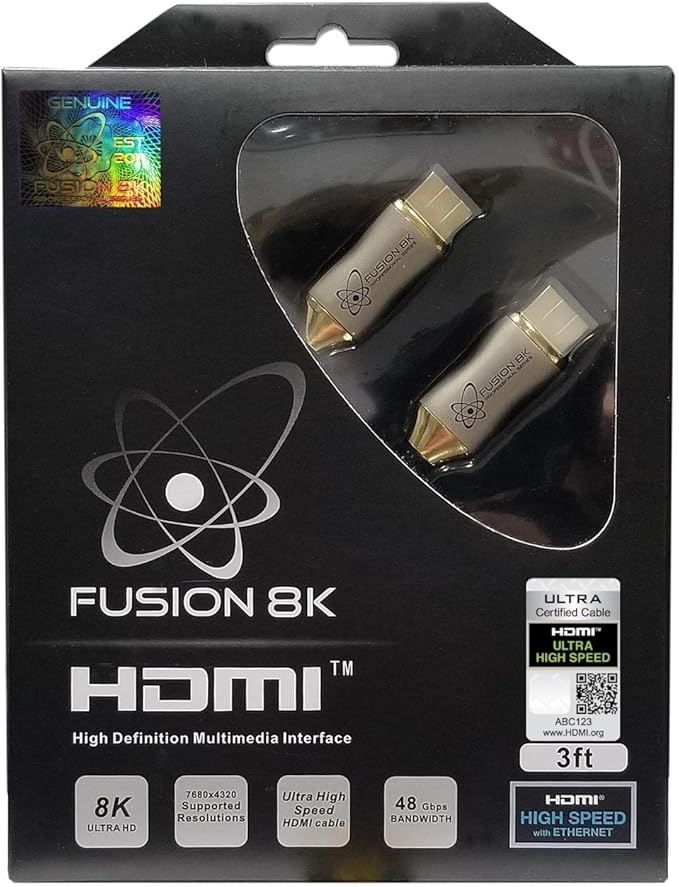 HDMI 2.1 Certified Cable Supports 10K 8K @60Hz and 4K @120Hz Compatible with All TVs, BluRay, Xbox Series X, PS5 (3 Feet)