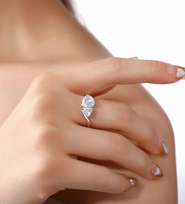 Elspeth 925 Sterling Silver Heart Engagement Ring for Women Heart Cut Cubic Zirconia Promise Ring Size 4-10
