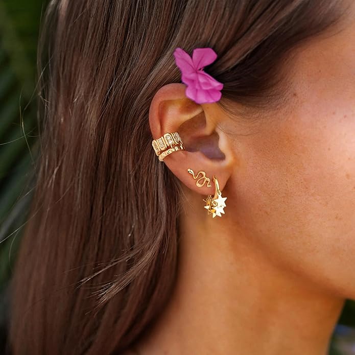 MYEARS Women Earrings Gold Huggie Hoop Ear Stud Cuff 14K Small Simple Hypoallergenic Everyday Jewelry