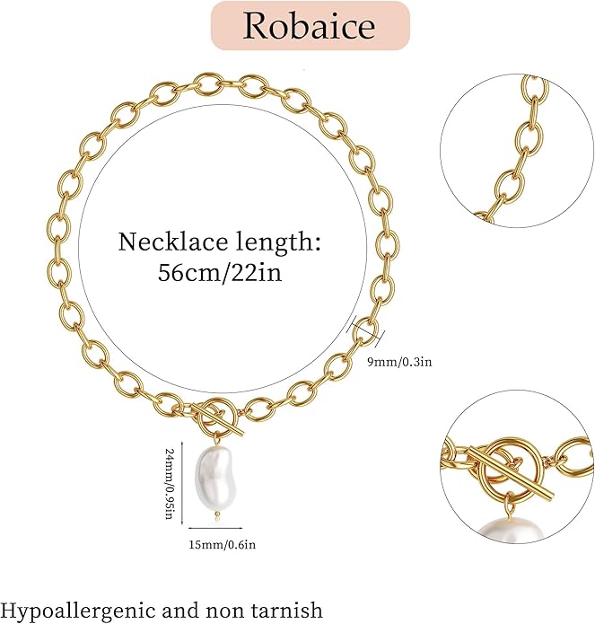 Chunky Gold Heart Necklace for Women，14K Gold Plated Puffy Heart Pendant Bold Chain Necklace with Toggle Clasp，Waterproof Non Tarnish Hypoallergenic Chunky Statement Jewelry Gift for Women