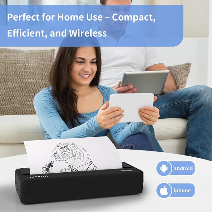 Inkless Portable Printer for Travel, Wireless Thermal Printer Support 8.5 x 11 inch A4/ US Letter, Bluetooth Compatible with Android/iOS Smartphone for Home Use (Grey)