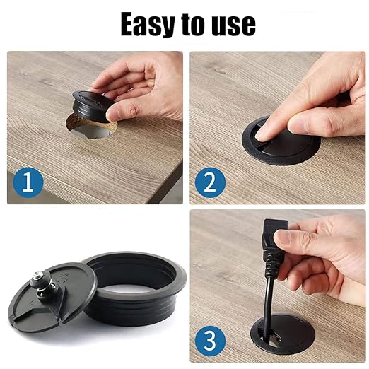 TuTuYa 6PCS Desk Grommet, Desk Cable Grommet 80mm (3-1/6inch) Black Desk Cable Hole Covers with Hole Saw, Ideal Solution for Office and Home Table Cable (Black, 3-1/6inch)