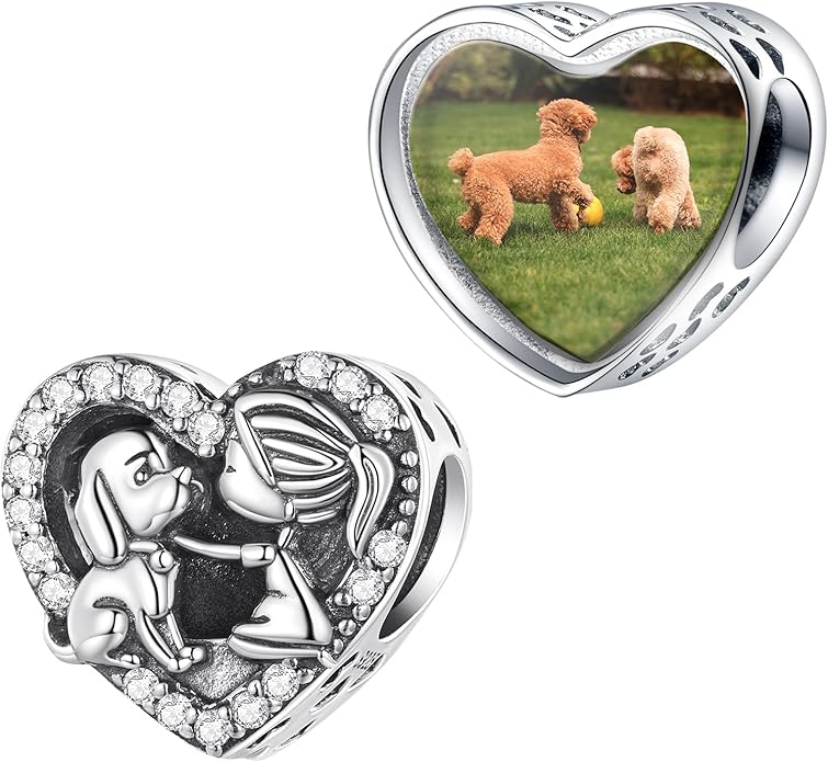 Annmors Personalized Photo Charm for Bracelet Necklaces,925 Sterling Silver Charm Love Heart Shaped Engraved Customize Picture Gift for Birthday Mother's Day Christmas,Bead Charms Jewelry for Women