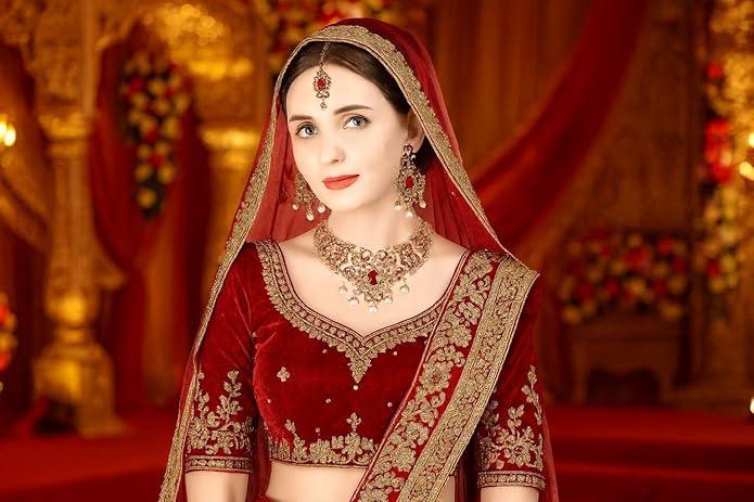 Touchstone Indian jewelry sets for women tikka wedding necklace costume guest statement bollywood rhinestones crystal faux pearls gold big royal neck piece set bridal fashion accessories