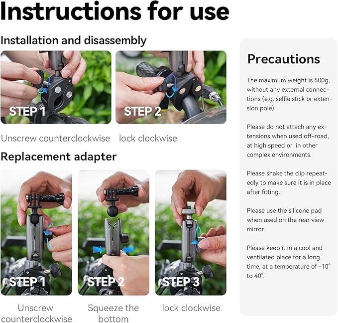 TELESIN Super Clamp Camera Mount with 360° Dual Ball Head, Bike/Bicycle/Motorcycle Handlebar Mount for GoPro Max Hero 13 12 11 10 9 8 7, DJI Osmo Nano 360 Action 5 Pro 4 3, Insta 360 X4 X5 Ace Pro 2